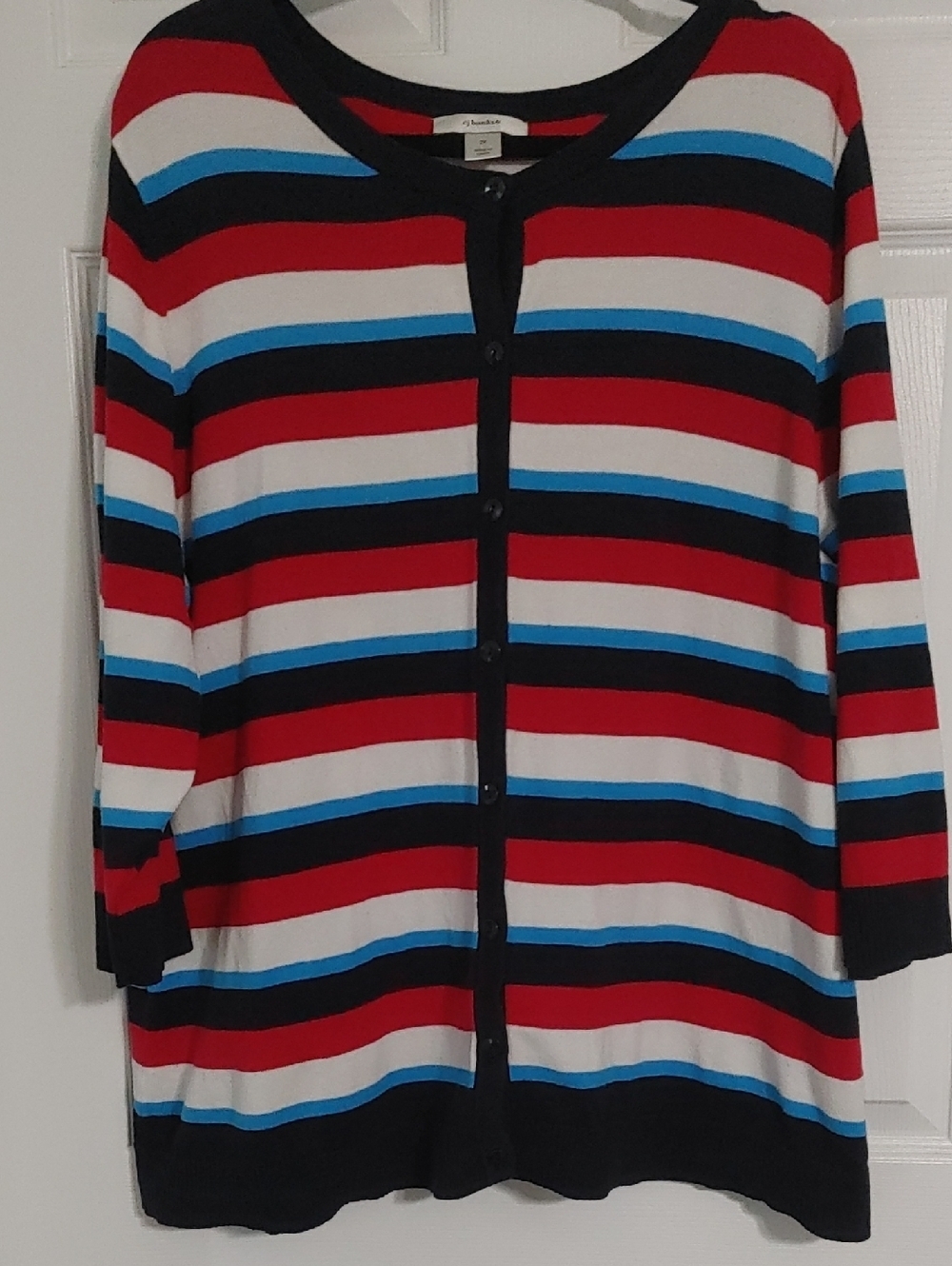 CJ BANKS RED, WHITE & BLUE STRIPED BUTTON UP CARDIGAN Size 2XL PATRIOTIC - Picture 3 of 5